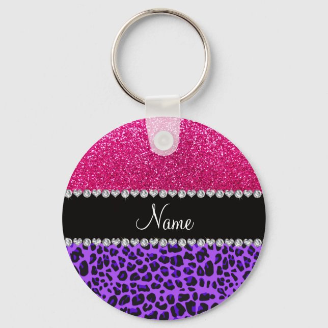 Llavero Nombre personalizado leopardo morado neón purpurin (Anverso)