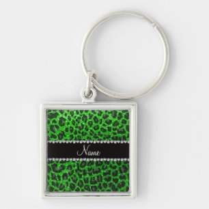 Llavero Nombre personalizado lime verde purpurina leopardo