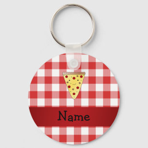 Llavero Nombre personalizado linda pizza roja a cuadros