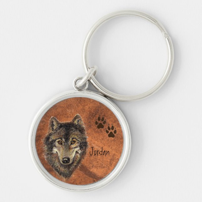Llavero Nombre personalizado Lobo personalizado y cadena d (Frente)
