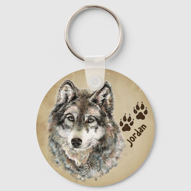 Llavero Nombre personalizado Lobo personalizado y cadena d (Anverso)