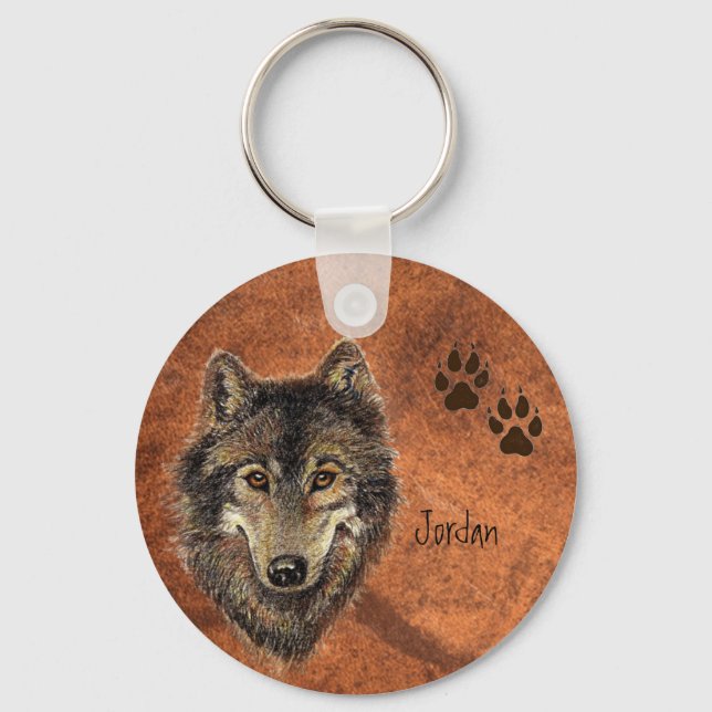 Llavero Nombre personalizado Lobo personalizado y cadena d (Anverso)