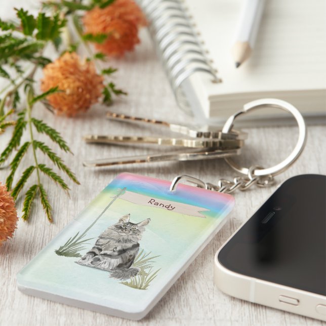 Llavero Nombre personalizado Maine Coon Cat Mascota (Frente Derecha)