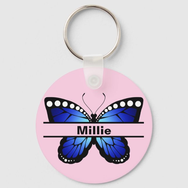 Llavero Nombre personalizado Mariposa Bebé Pink Keychain (Anverso)