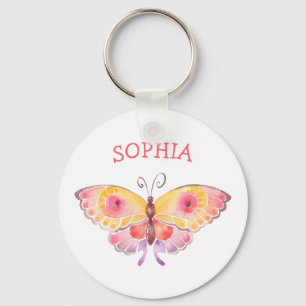 Llavero Nombre personalizado Mariposa niños Cute rosa