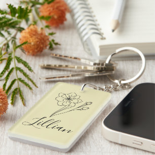 Llavero Nombre personalizado Marzo jonquil Nacimiento Flor
