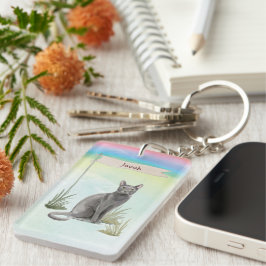 Llavero Nombre personalizado Mascota de gato ruso azul