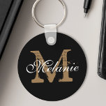 Llavero Nombre Personalizado Monograma Bonito Clásico Scri<br><div class="desc">Crea tu propia cadena de teclas redondeada negra personalizada con el nombre y el monograma de tu guión de caligrafía de bonito personalizado.</div>