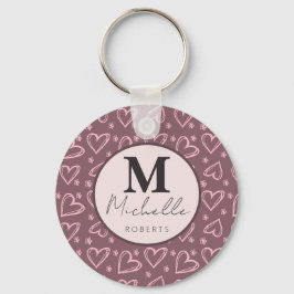 Llavero Nombre personalizado Monograma Corazones de Doodle