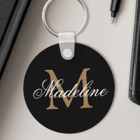 Nombre personalizado Monograma Elegante Oro Negro