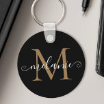 Llavero Nombre personalizado Monograma guión de Moda de Bo<br><div class="desc">Crea tu propia cadena de claves redondeada negra personalizada con el nombre y el monograma del guión manuscrito del bonito personalizado.</div>