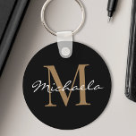 Llavero Nombre personalizado Monograma Guión glamoroso Neg<br><div class="desc">Crea tu propia cadena de claves redondeada negra personalizada con el nombre y el monograma de tu guión manuscrito de personalizado glam.</div>