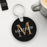 Llavero Nombre personalizado Monograma negro<br><div class="desc">Crea tu propia cadena de claves redondeada negra personalizada con tu nombre y monograma personalizados.</div>
