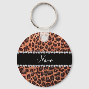 Llavero Nombre personalizado naranja pastel purpurina leop