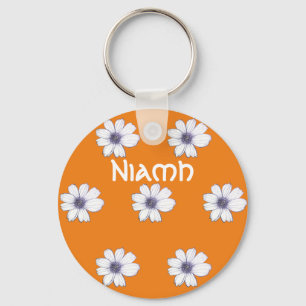 Llavero Nombre personalizado naranja patrón de flor botó