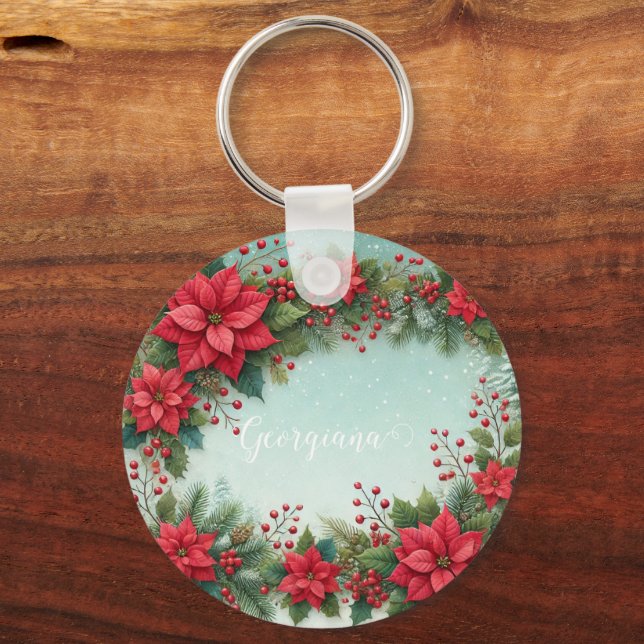 Llavero Nombre personalizado Navidades acuarela floral Poi (Anverso)