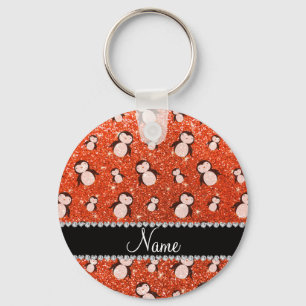 Llavero Nombre personalizado neón naranja purpurina pingüi
