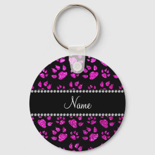 Llavero Nombre personalizado neón purpurina rosado patas d