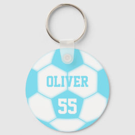 Llavero Nombre personalizado número bola de fútbol azul