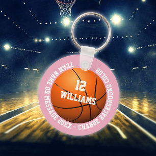 Llavero Nombre personalizado número equipo baloncesto rosa