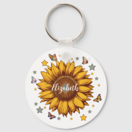 Llavero Nombre personalizado para regalo de girasol retro