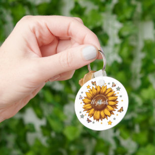 Llavero Nombre personalizado para regalo de girasol retro