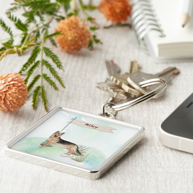 Llavero Nombre personalizado Pastor Mascota alemán Perro (Lado)