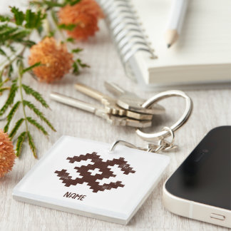 Llavero Nombre Personalizado Patrón Báltico Pixelado Retro