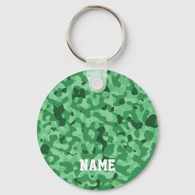 Llavero Nombre personalizado | Patrón de camo militar verd (Anverso)