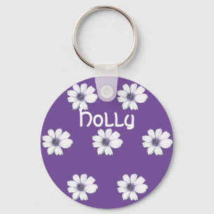 Llavero Nombre personalizado Patrón de flor azul Anillo de