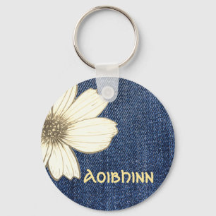 Llavero Nombre personalizado Patrón de flor de la marina A