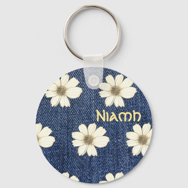 Llavero Nombre personalizado Patrón de flor de la marina A (Anverso)