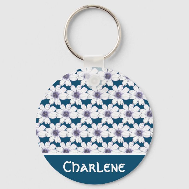 Llavero Nombre personalizado Patrón de flor de la marina A (Anverso)
