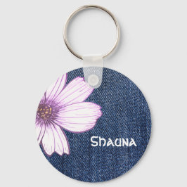 Llavero Nombre personalizado Patrón de flor de la marina A