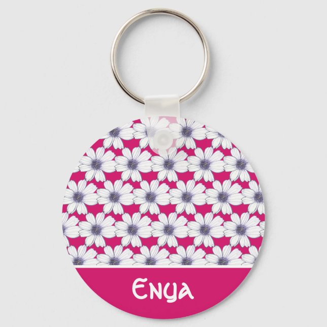 Llavero Nombre personalizado Patrón de flores rosadas Anil (Anverso)