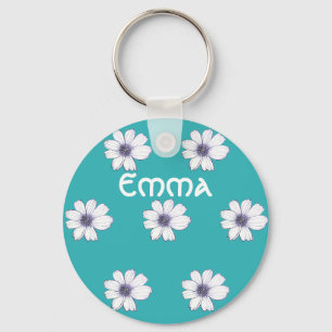 Llavero Nombre personalizado Patrón de flores Verde azulad