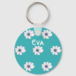 Llavero Nombre personalizado Patrón de flores Verde azulad