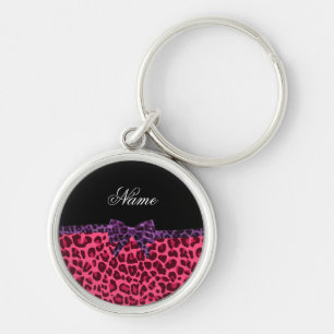 Llavero Nombre personalizado patrón de leopardo rosa morad