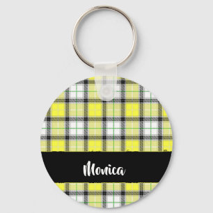 Llavero Nombre personalizado patrón de plaid amarillo