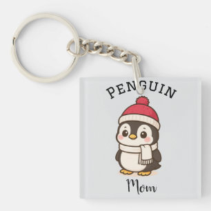Llavero Nombre personalizado "Penguin Mom" Rojo Blanco Neg