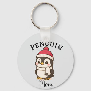 Llavero Nombre personalizado "Penguin Mom" Rojo Blanco Neg