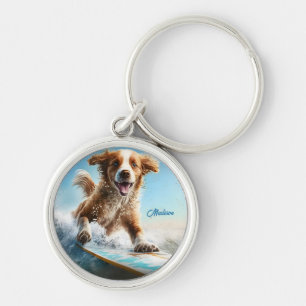 Llavero Nombre personalizado Perro de Surfing