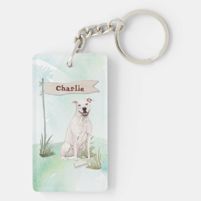 Llavero Nombre personalizado Perro Mascota americano Staff (Atrás)