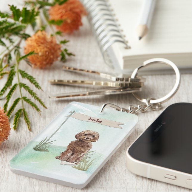 Llavero Nombre personalizado Perro Mascota de Cockapoo mar (Frente Derecha)