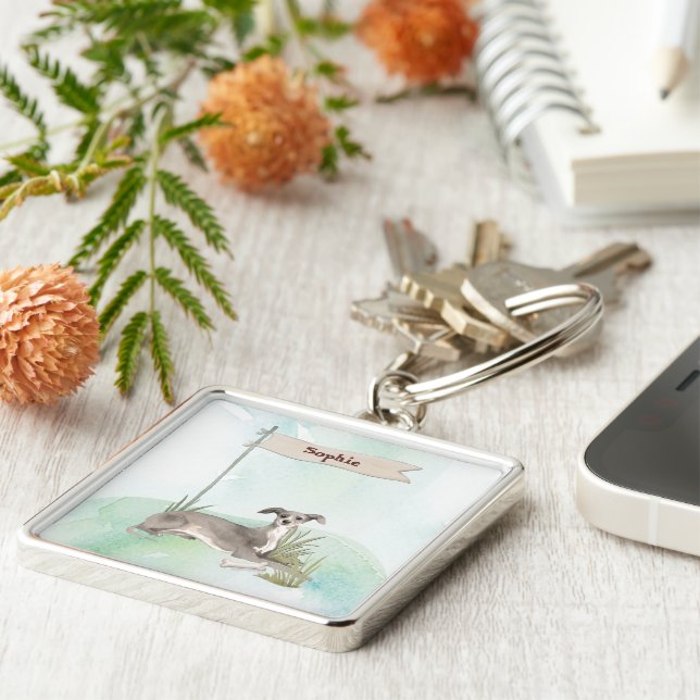 Llavero Nombre personalizado: perro Mascota de Greyhound i (Lado)