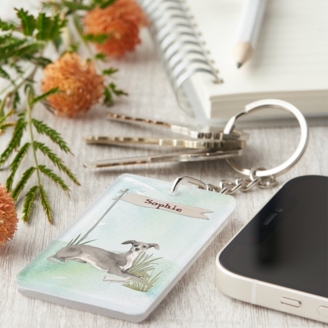 Llavero Nombre personalizado: perro Mascota de Greyhound i (Frente Derecha)
