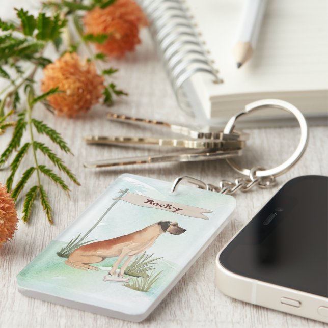 Llavero Nombre personalizado Perro Mascota grande danés (Frente Derecha)