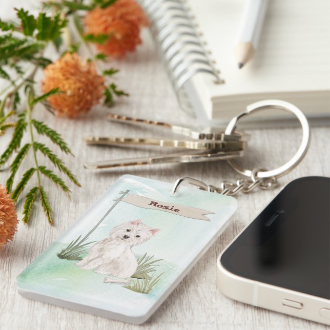 Llavero Nombre personalizado Perro Mascota Westie (Frente Derecha)