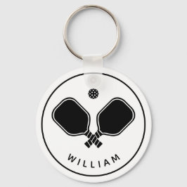 Llavero Nombre personalizado Pickleball blanco y negro