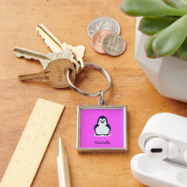 Llavero Nombre personalizado pingüino lindo en rosa